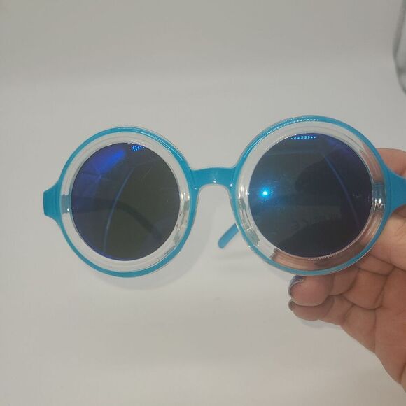 Petals and Peacocks Extasy Blue Round Reflective Sunglasses - Picture 3 of 6